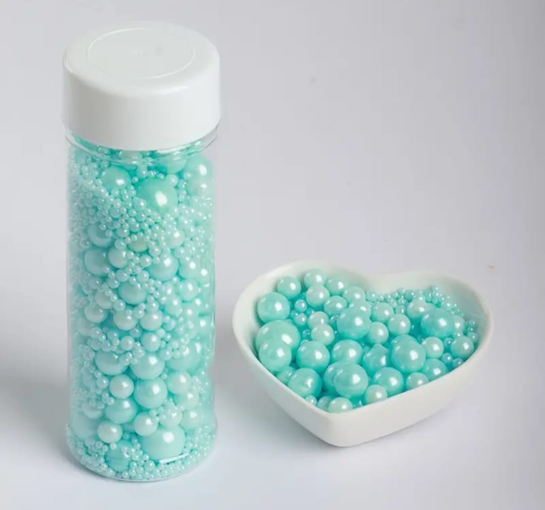 Perle,bomboane comestibile,Recipient 90 gr,Albastru mixt