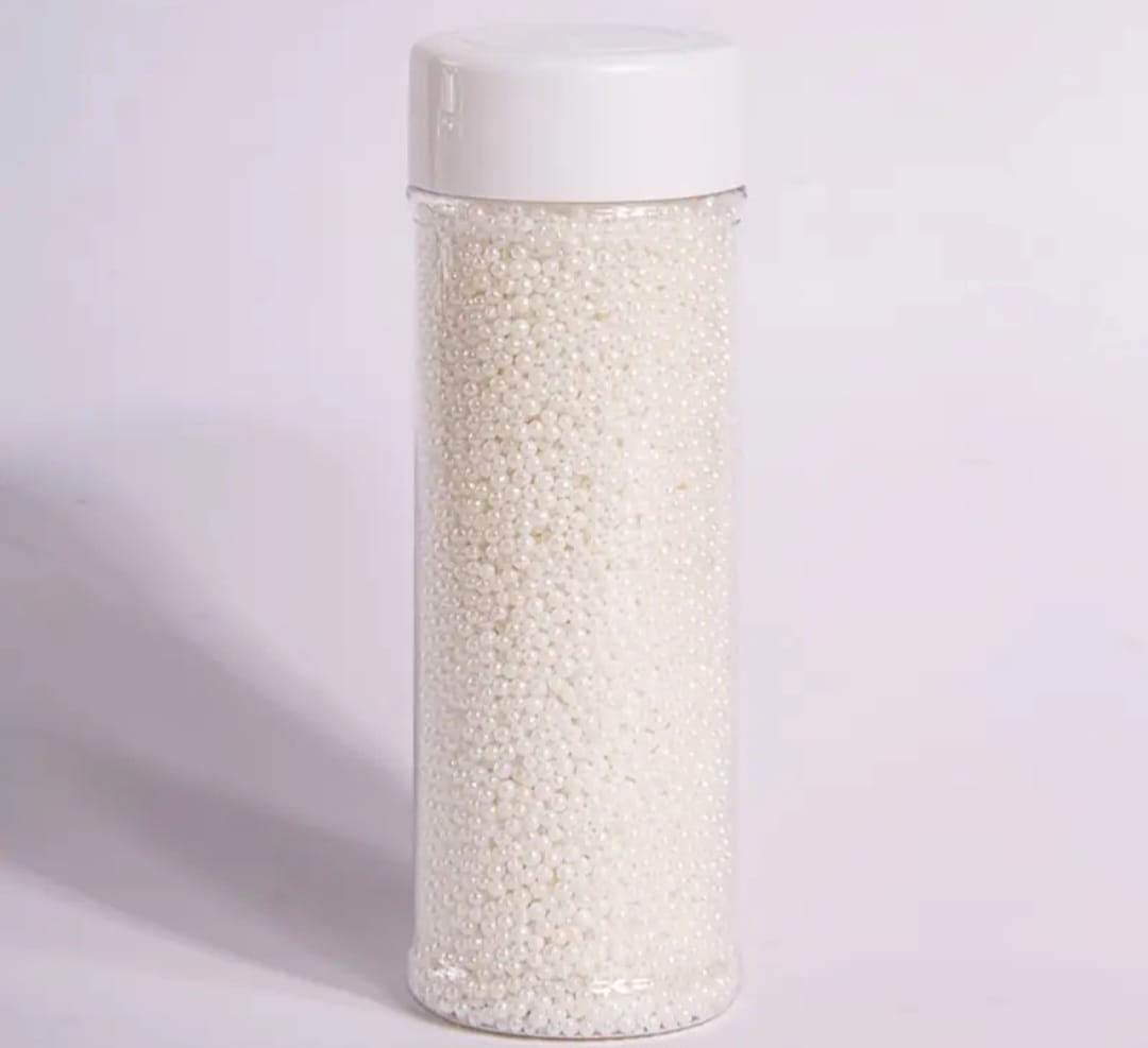 Perle,bomboane comestibile,Recipient 90 gr,Alb perlat 2 mm