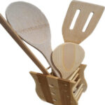 Set spatule lemn cu recipient rustic