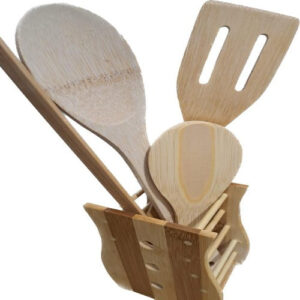 Set spatule lemn cu recipient rustic