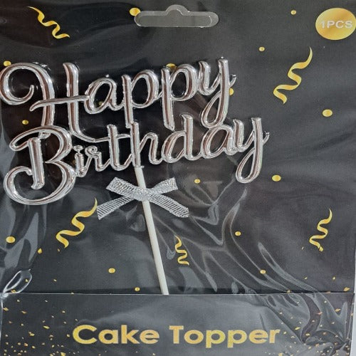 Toper happy birthday argintiu 3d