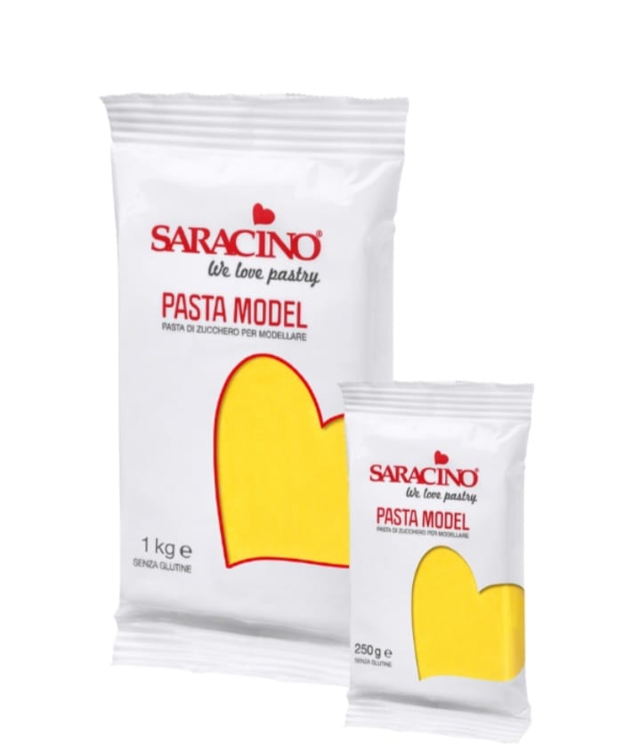 Pasta de zahar pentru acoperire si modelat Saracino Premium, Galben, 250 gr