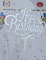 Toper acril, happy birthday, argintiu