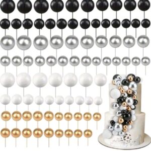 Sfere, necomestibile pentru decor, auriu, argintiu, negru, alb 80 buc