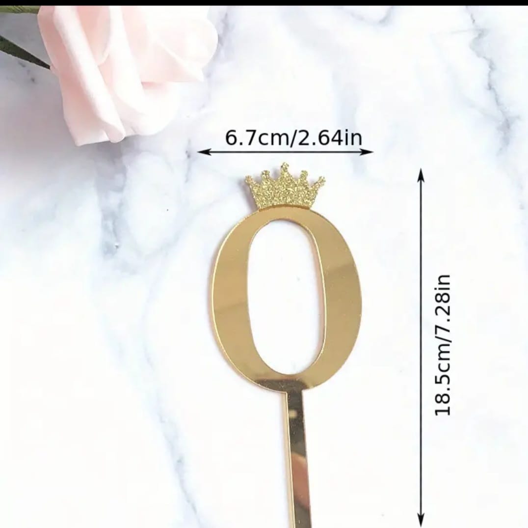 Toper acril , auriu, cifra 0, dimensiune 18.5 cm*5,5 cm