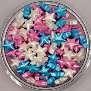 Perle comestibile, drajeuri, Stea, alb, albastru, roz, 50 gr