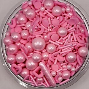 Perle comestibile,Roz deschis, mix si inima confeti, 90 gr