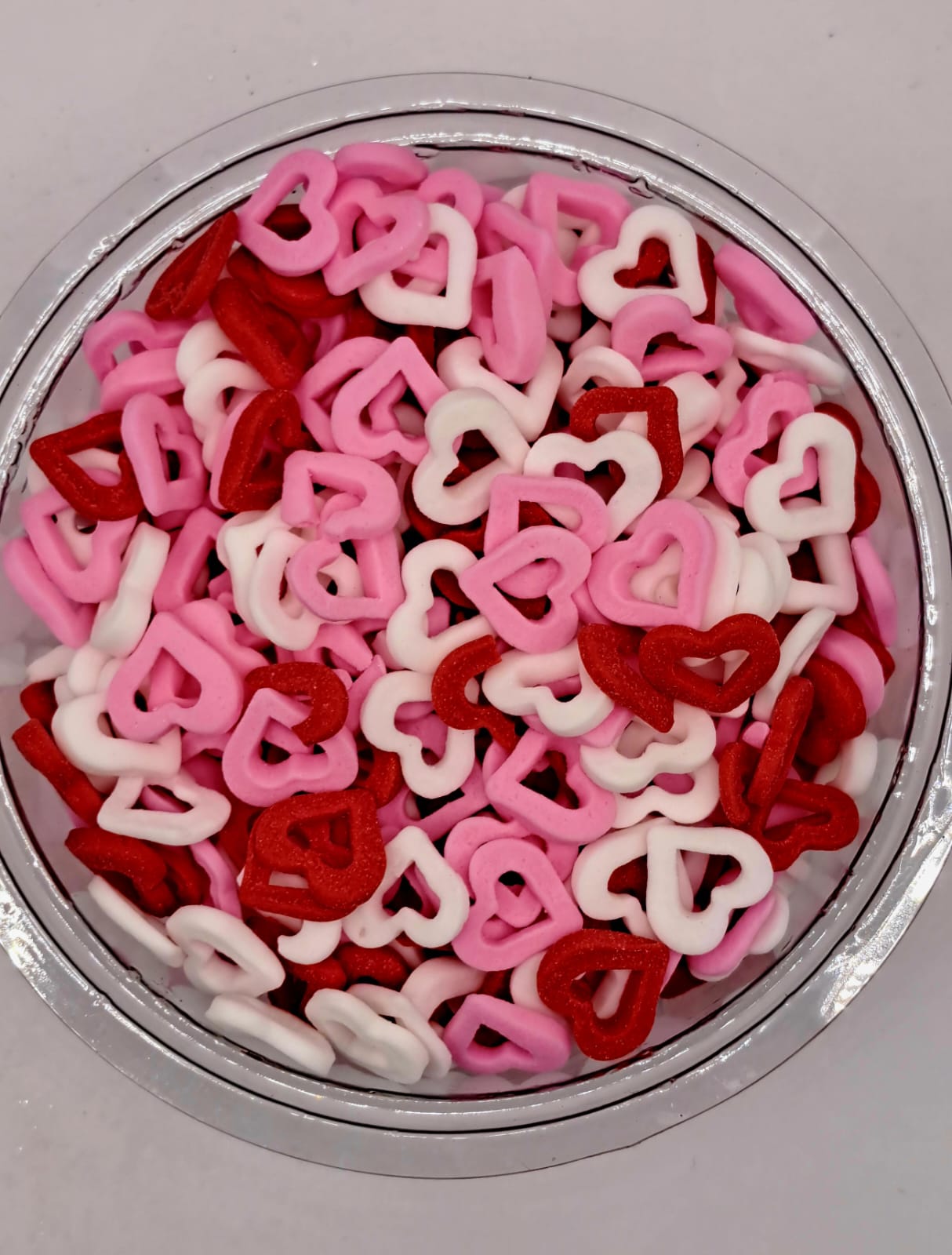 Perle comestibile, inima, rosu, roz, alb, 30 gr