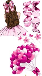 Vafe comestibile, domnisoara, baloane, fluturi roz