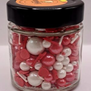 Perle comestibile, alb-rosu, mix inima, 90 gr