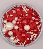 Perle comestibile, rosu-alb-inima, mix, 50 gr