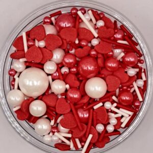 Perle comestibile, rosu-alb-inima, mix, 50 gr