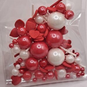 Perle comestibile,mix ROSU-ALB, INIMA ROSIE CONFETI, 20 gr