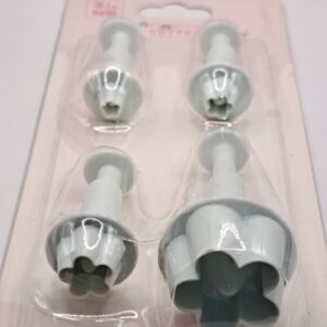 Forme decupatoare 4 buc, floare cu 5 petale, cu piston