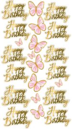 Vafe comestibile, topere happy birthday , fluturi roz