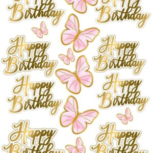 Vafe comestibile, topere happy birthday , fluturi roz