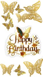Vafe comestibile, happy birthday, fluturi auri