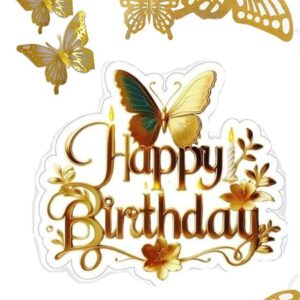 Vafe comestibile, happy birthday, fluturi auri