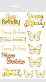 Vafe comestibile, happy birthday, topere, fluturi auri