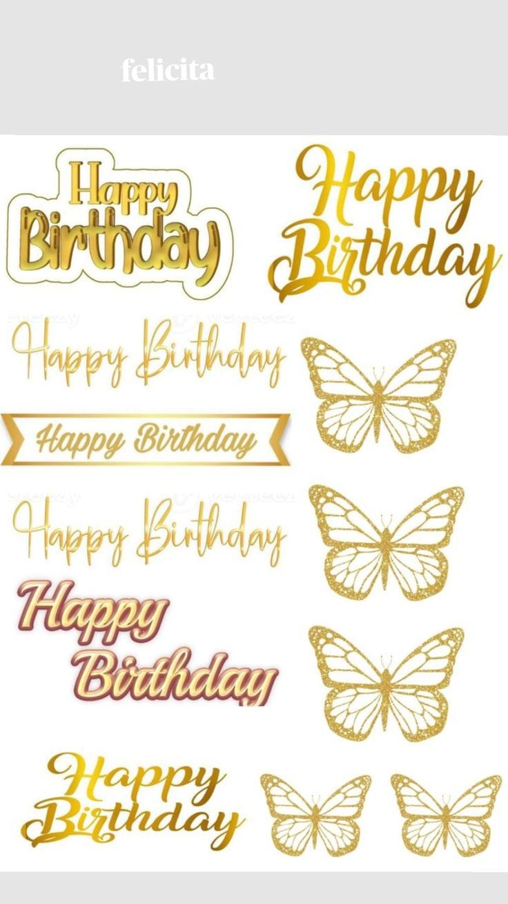 Vafe comestibile, happy birthday, topere, fluturi auri