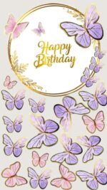 Vafe comestibile, happy birthday, fluturi mov