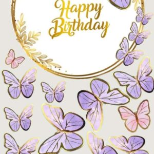 Vafe comestibile, happy birthday, fluturi mov