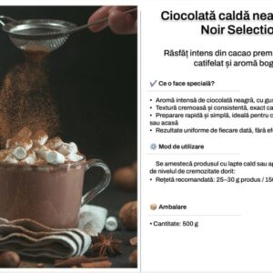 Ciocolata calda, gust de ciocolata, 500 gr, neagra