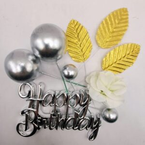 Toper Happy birthday 3 d, Argintiu +Sfere