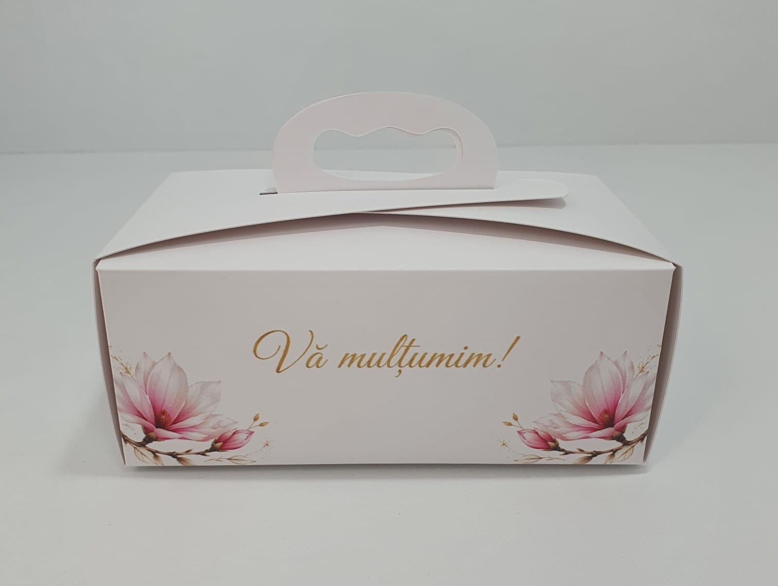 Cutii tort, model floral, Marturi nunta, 17*10* 7 cm, Inscriptional, Va multumim !