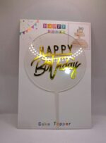 Toper HAPPY Birthday Auriu, fundal alb