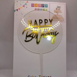 Toper HAPPY Birthday Auriu, fundal alb