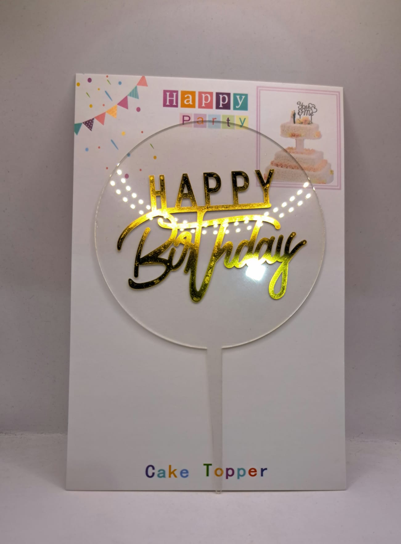 Toper HAPPY Birthday Auriu, fundal alb